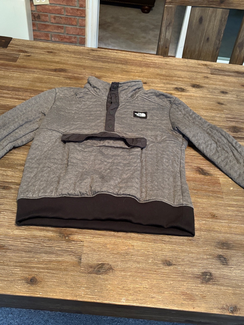 The North Face Men’s Gray Quilted Half-Zip Pullover with Dark Trim